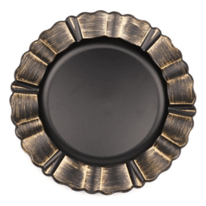 Black Matte Charger Plates with Brushed Gold Wave Scalloped Rim
