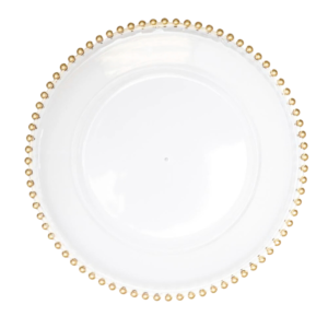 Clear Charger Plates with Gold Beaded Rim